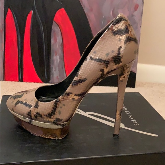 Gold python embossed Brian Atwood platform pumps - Picture 8 of 9